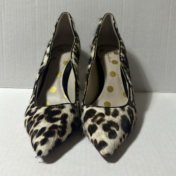 BODEN Leopard Print Pumps Court Wave Calf Hair Leather Pointed Toe - Picture 2 of 8